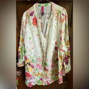 Pure Energy Plus Multicolor Floral Long Sleeved Button Down Shirt